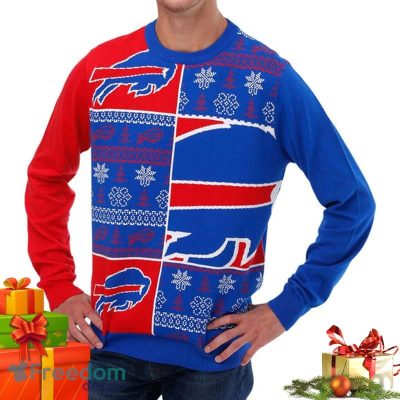 Buffalo Bills NFL Mens Busy Block Snowfall Ideas Funny Ugly Christmas Sweater