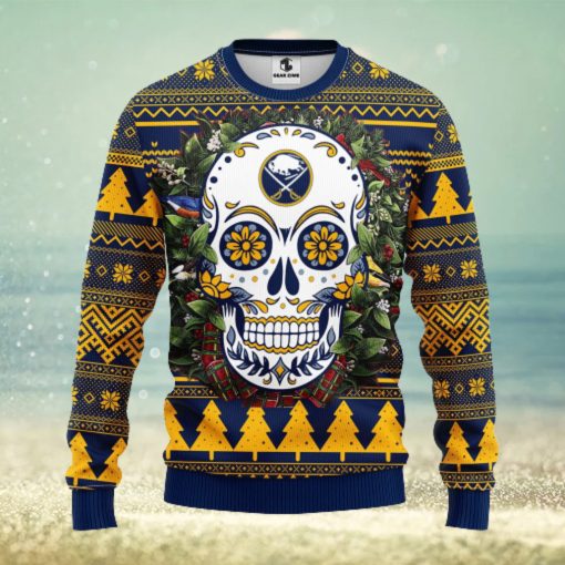 Buffalo Sabres Skull Flower Ugly Christmas Ugly Sweater