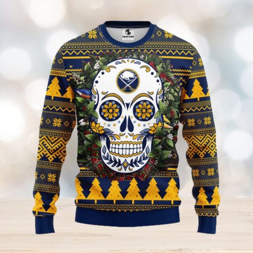 Buffalo Sabres Skull Flower Ugly Christmas Ugly Sweater