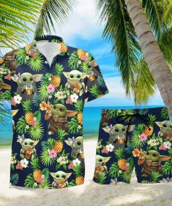 Buffalo Trace Beer Baby Yoda Tropical Flowery Hawaiian Shirt