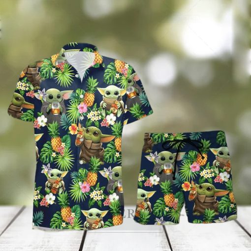 Buffalo Trace Beer Baby Yoda Tropical Flowery Hawaiian Shirt