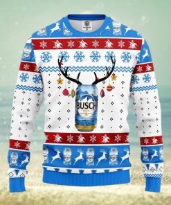 Busch Beer Ugly Knitted Christmas Sweater Reindeer Horns Lights