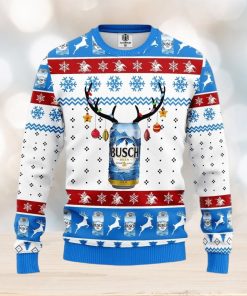 Busch Beer Ugly Knitted Christmas Sweater Reindeer Horns Lights