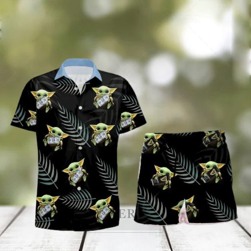 Busch Latte Beer Baby Yoda Hug Hawaiian Shirt And Shorts Gift Hawaiian Tropical Beach