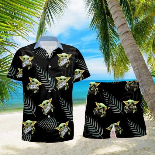 Busch Latte Beer Baby Yoda Hug Hawaiian Shirt And Shorts Gift Hawaiian Tropical Beach