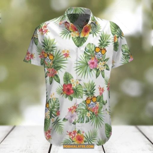 Busch Light Hawaiian Shirt Hibiscus Flower  Aloha Shirt