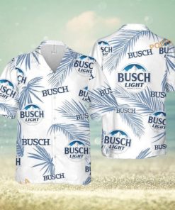 Busch Light Hawaiian Shirt Palm Leaves Pattern On White Theme Aloha Shirt