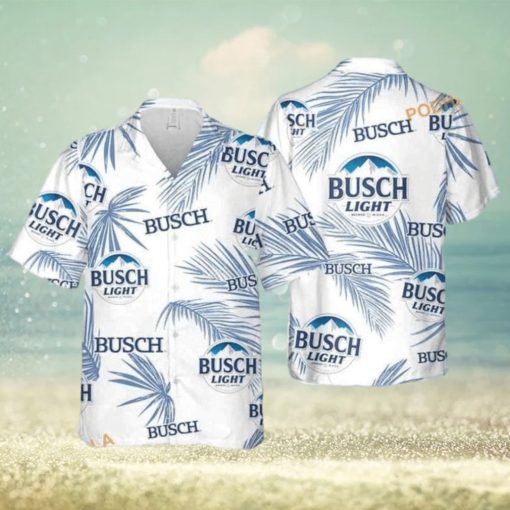 Busch Light Hawaiian Shirt Palm Leaves Pattern On White Theme  Aloha Shirt