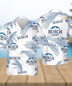 Busch Light Hawaiian Shirt Palm Leaves Pattern On White Theme  Aloha Shirt