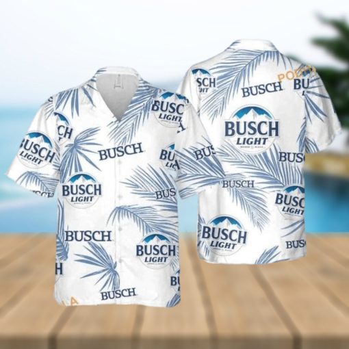 Busch Light Hawaiian Shirt Palm Leaves Pattern On White Theme  Aloha Shirt