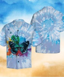 Butterfly Blue Tie Dye Hawaiian Shirt