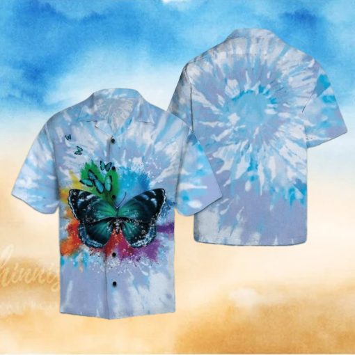 Butterfly Blue Tie Dye Hawaiian Shirt