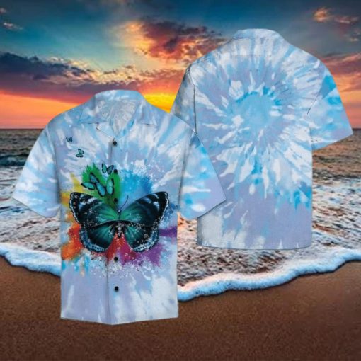 Butterfly Blue Tie Dye Hawaiian Shirt