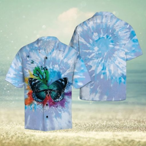 Butterfly Blue Tie Dye Hawaiian Shirt