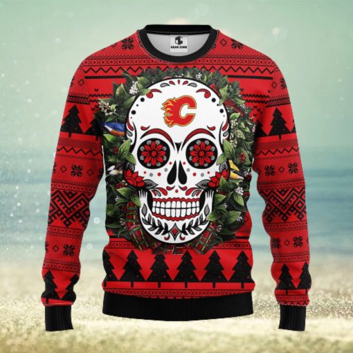 Calgary Flames Skull Flower Ugly Christmas Ugly Sweater