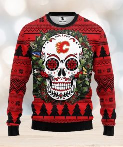 Calgary Flames Skull Flower Ugly Christmas Ugly Sweater