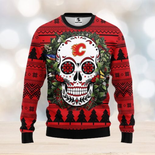 Calgary Flames Skull Flower Ugly Christmas Ugly Sweater