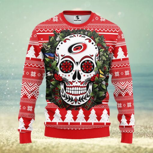 Carolina Hurricanes Skull Flower Ugly Christmas Ugly Sweater