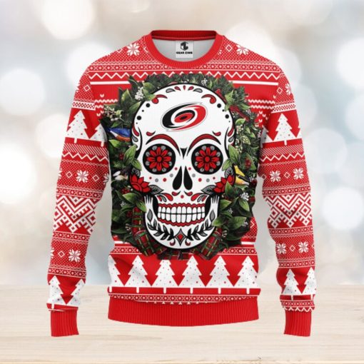 Carolina Hurricanes Skull Flower Ugly Christmas Ugly Sweater