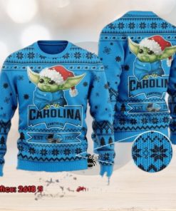 Carolina Panthers Baby Yoda Santa Hat Ugly Christmas Sweater - Limotees