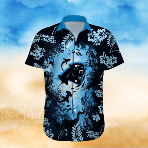 Carolina Panthers NFL Ocean Fish Tropical Beach Custom Name Hawaiian Shirt