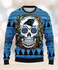 Carolina Panthers Skull Flower Ugly Christmas Ugly Sweater