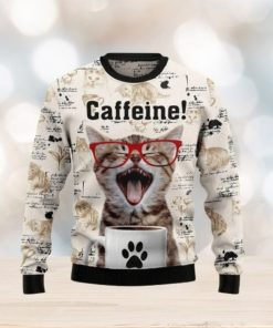 Cat Christmas Catfeine Cat And Coffee Christmas Ugly Sweater 3D For Men And Women