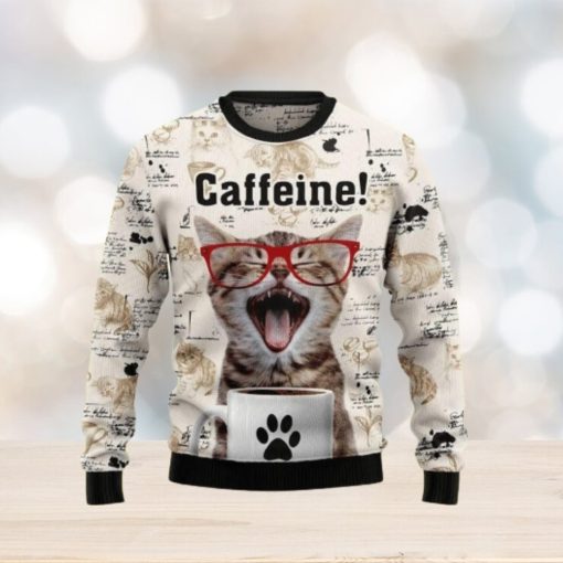 Cat Christmas Catfeine Cat And Coffee Christmas Ugly Sweater 3D For Men And Women