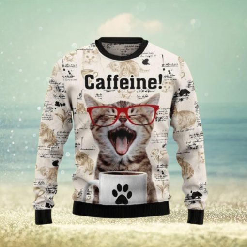 Cat Christmas Catfeine Cat And Coffee Christmas Ugly Sweater 3D For Men And Women