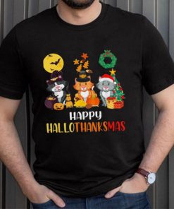 Cat Halloween Christmas Happy Hallothanksmas Thanksgiving Shirt