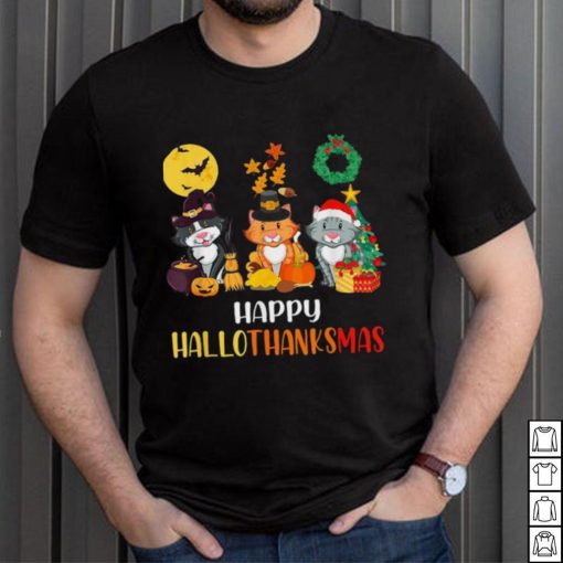 Cat Halloween Christmas Happy Hallothanksmas Thanksgiving Shirt