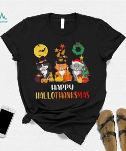Cat Halloween Christmas Happy Hallothanksmas Thanksgiving Shirt