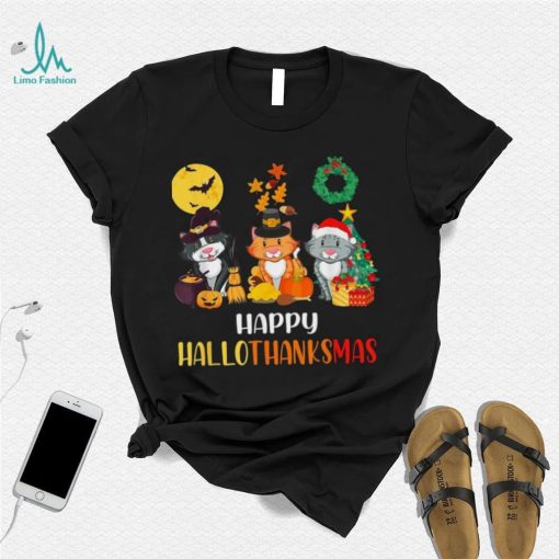 Cat Halloween Christmas Happy Hallothanksmas Thanksgiving Shirt