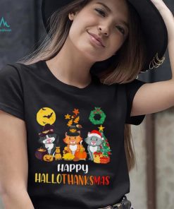 Cat Halloween Christmas Happy Hallothanksmas Thanksgiving Shirt