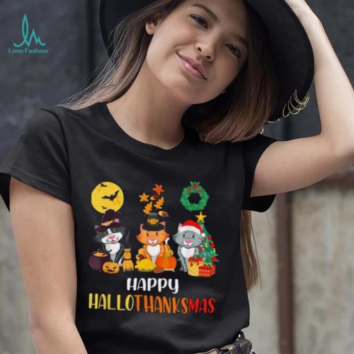 Cat Halloween Christmas Happy Hallothanksmas Thanksgiving Shirt
