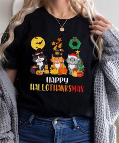 Cat Halloween Christmas Happy Hallothanksmas Thanksgiving Shirt