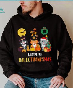 Cat Halloween Christmas Happy Hallothanksmas Thanksgiving Shirt