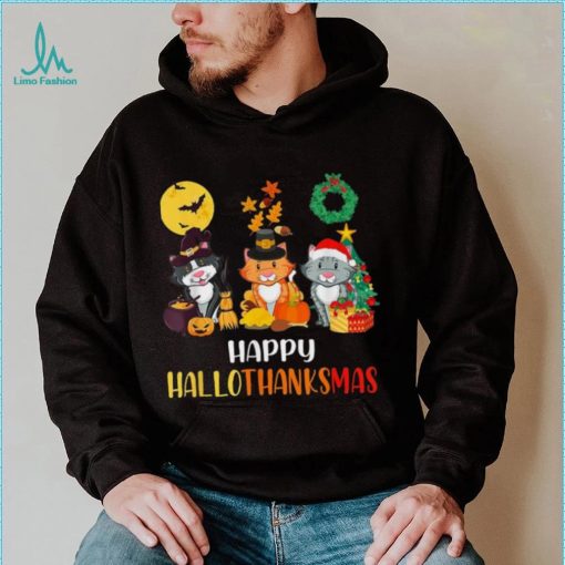 Cat Halloween Christmas Happy Hallothanksmas Thanksgiving Shirt