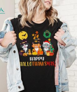 Cat Halloween Christmas Happy Hallothanksmas Thanksgiving Shirt