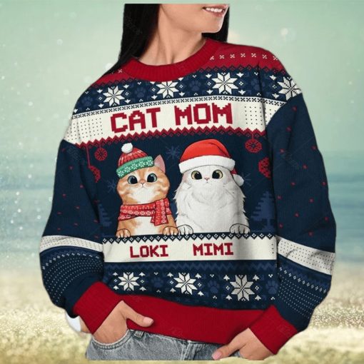 Cat Mom Cat Dad Personalized Custom Ugly Christmas Sweater