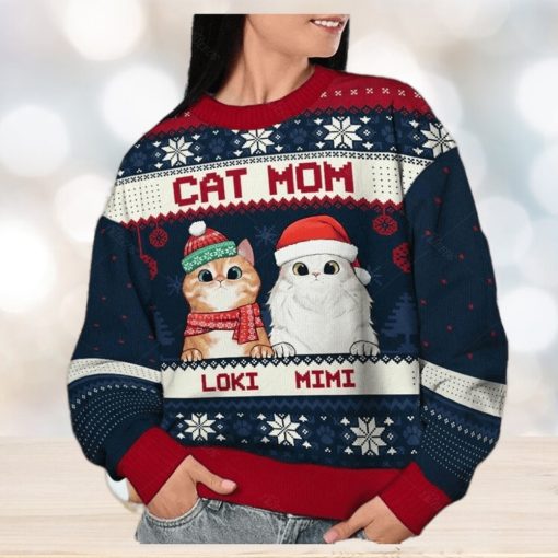 Cat Mom Cat Dad Personalized Custom Ugly Christmas Sweater