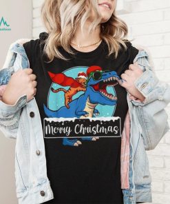 Cat Riding Dinosaur Christmas Pajama Cute T Rex Santa Hat Shirt