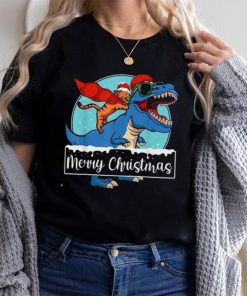 Cat Riding Dinosaur Christmas Pajama Cute T Rex Santa Hat Shirt