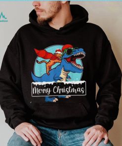 Cat Riding Dinosaur Christmas Pajama Cute T Rex Santa Hat Shirt