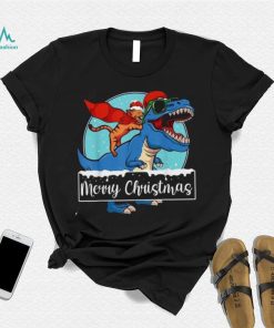 Cat Riding Dinosaur Christmas Pajama Cute T Rex Santa Hat Shirt