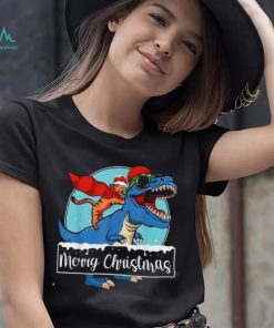 Cat Riding Dinosaur Christmas Pajama Cute T Rex Santa Hat Shirt