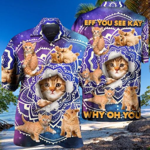 Cat Tabby Cat Yoga Galaxy Yoga Pose Funny Hawaiian Shirt