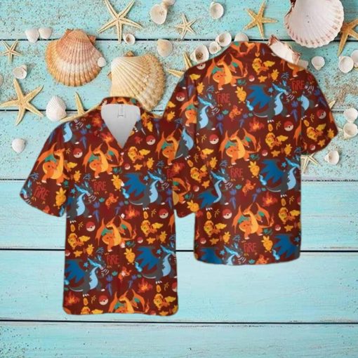 Charizard Fire Hawaiian Shirt 3D Pokemon Hawaiian Shirt Pokemon Button Up Shirt hawaiian shirt