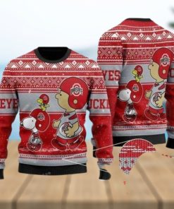 Charlie Brown And Snoopy Ohio State Buckeyes Christmas Ugly Sweater Mens