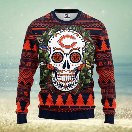 Chicago Bears Skull Flower Ugly Christmas Ugly Sweater